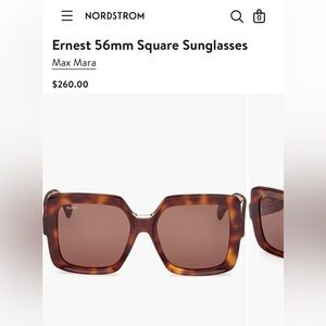 NEW Ernest 56mm Square Sunglasses Max Mara $260. NORDSTROM